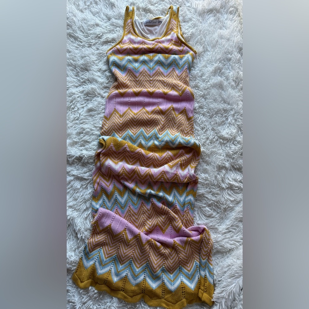 Petal & Pup Pink and Mustard Yellow Chevron Knit Top